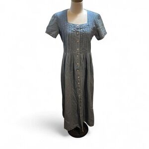 Robbie Bee Denim‎ Dress Womens 4 Blue Chambray Button Front Midi Casual